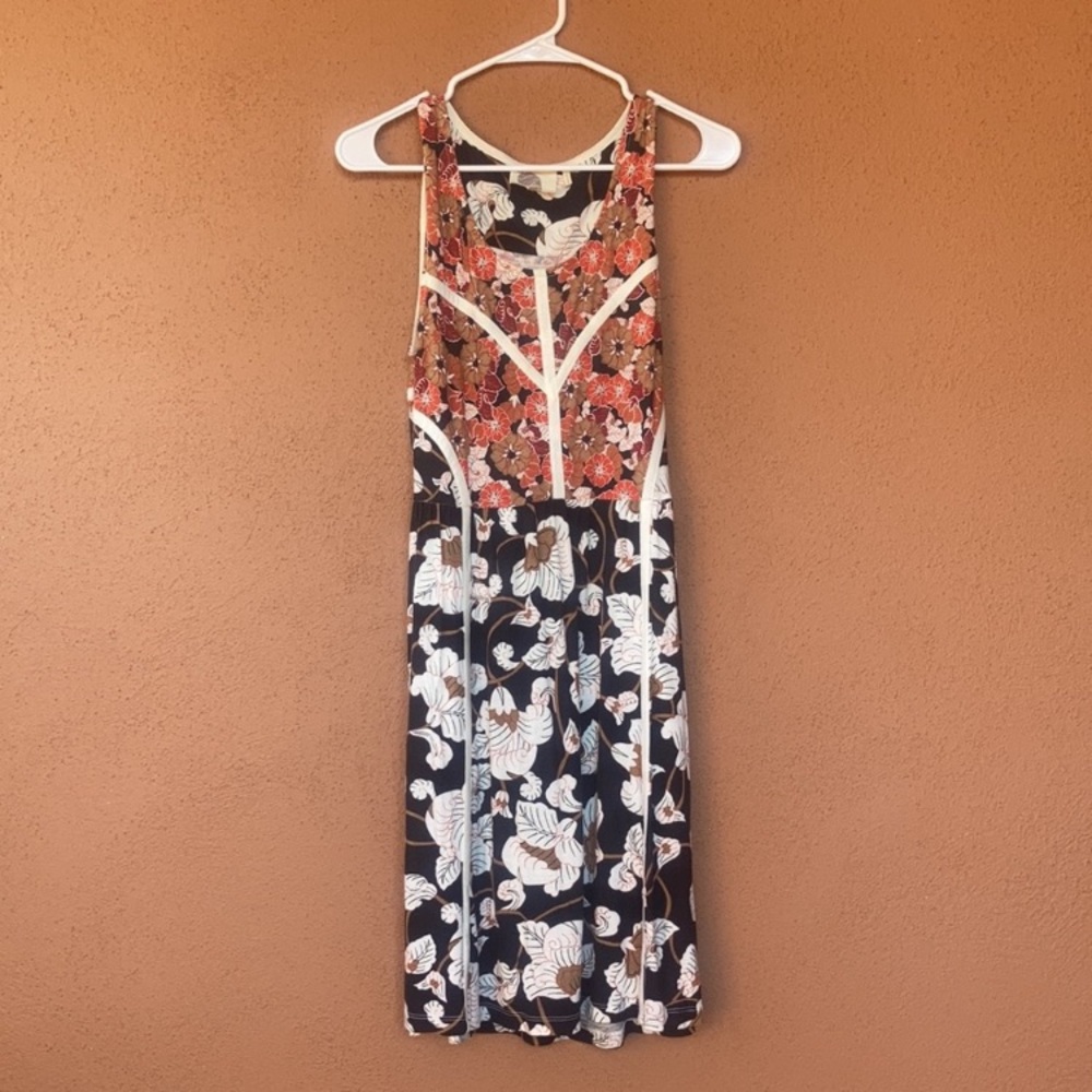 Anthropologie Moa Moa Floral Colorblock Vintage Boho Retro Dress in Medium USA